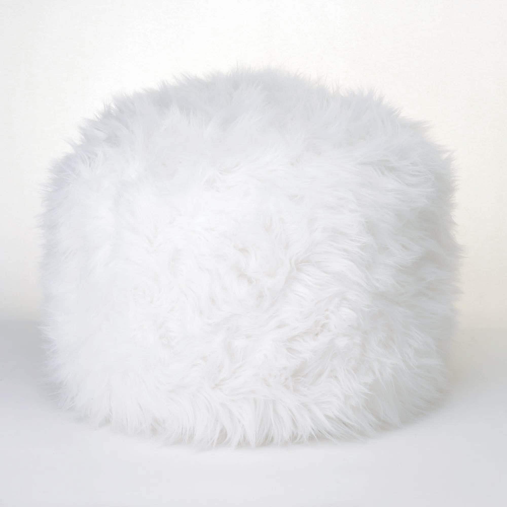 12" Fuzzy White Ottoman Pouf